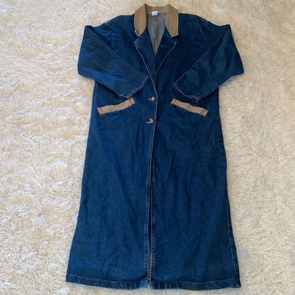 Vintage Western denim Trench Coat barn jacket  chore Duster Stuffed shirt Small